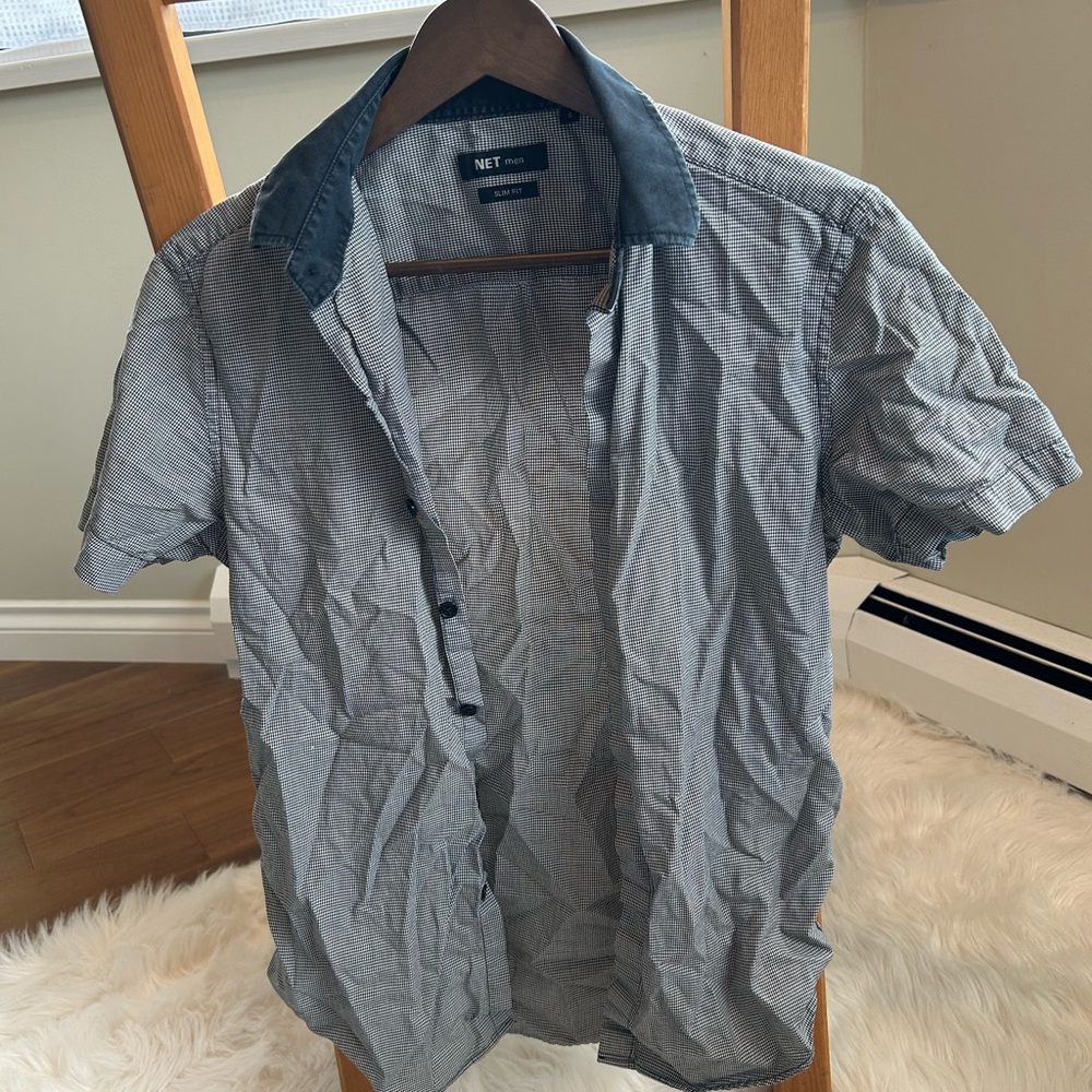 Men's Blue and Gray Shirt